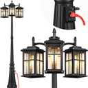 VIANIS 3-Head Outdoor Lamp Post Light with Outlet, Black Dusk to Dawn Outdoor Post Lights Hard Wired for Garden, Waterproof Triple-Head Outside Street Lamp Post Sconce for Yard Backyard Doorway House