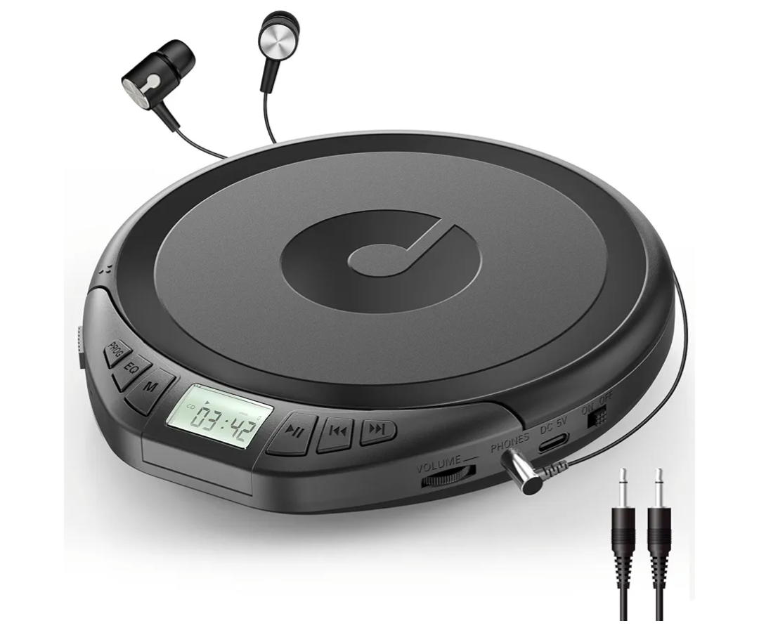 Gueray Portable CD Player with Earphones,CD Discman for Car Home with Anti-Skip Shockproof Protection,Personal Discman CD Music Player with LCD Display Support PROG Memory Function