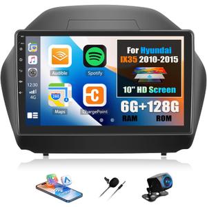6G+128G Android Car Stereo for Hyundai IX35 2010-2015 with Wireless CarPlay Android Auto Mirror Link 10.1" IPS Touchscreen Car Radio with Bluetooth 36EQ DSP FM/RDS GPS/WiFi SWC 59UI AHD Backup Camera