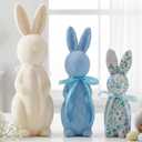 Wesiti 3 Pack Flocked Bunny Easter Decorations 9/10/13 Inch Flocked Bunny Figurines with Bow Tie Spring Easter Tabletop Centerpieces Rabbit Statue for Home Indoor Table Shelf Decor