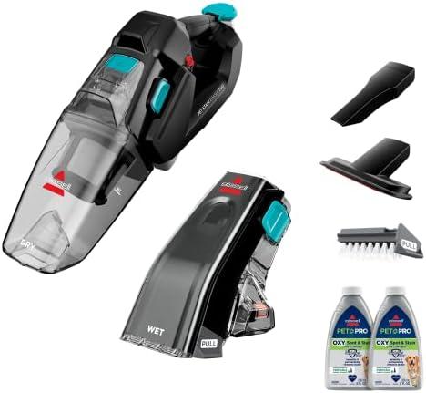 BISSELL Stain Eraser Duo, 2-in-1 Cordless Portable Deep Cleaner and Hand Vacuum with PET PRO OXY Spot & Stain Formula, 3705, Black