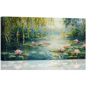 Claude Monet Water Lilies Floral Canvas Prints Wall Art Monet Style Famous Oil Paintings Flowers Decor Classic Impressionist Art Prints, Claude Monet Artwork for Living Room Bedroom Kitchen Home Office Decorations 20x40 Inches
