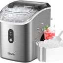 Nugget Ice Maker Countertop, Silonn Chewable Pellet Ice Machine with Self Cleaning Function, Pebble Portable Ice Maker with Ice Scoop for Home Kitchen Office, Stainless Steel