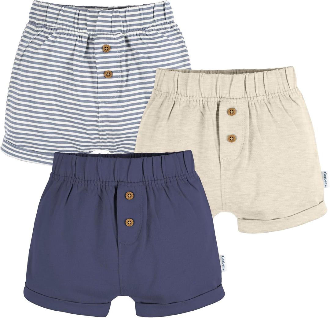 Gerber Baby Boys' 3-Pack Knit Shorts (3-6 Months, Blue)