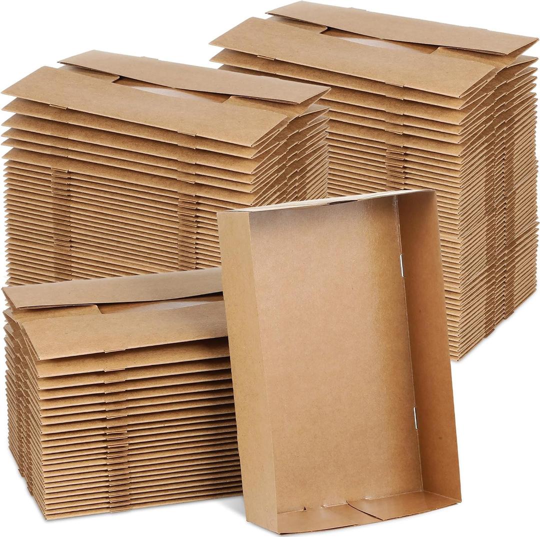 Chinco 300 Pieces Paperboard Kraft Food Trays 4 Corner Pop up Food Tray Disposable Foldable Cardboard Movie Night Snack Party Container Box for Holding Drink at Stadiums or Theaters (Brown), Small