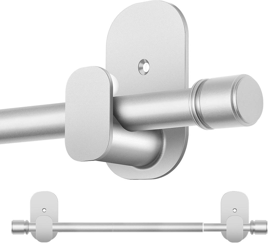 Curtain Rods No Drilling 32 to 58 Inch, HOTOZON 5/8 Inches No Drill Curtain Rods for Windows 40 to 54 Inches(3.2-4.5 ft), Renter Friendly Adjustable Small Drapery Rod for Lightweight Curtains, Silver