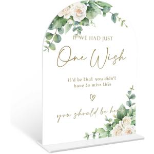 Eucalyptus Rose Wedding Memorial Sign, 6 x 8 Inch White Arch Acrylic Sign with Holder, Wedding Sign for Ceremony and Reception, Event Party Decoration Supplies - AM10