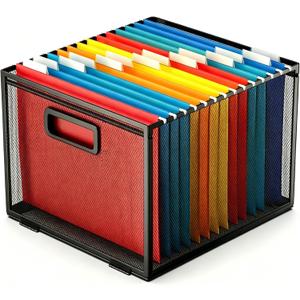 Sinboun Hanging File Organizer, Metal Mesh File Folder Organizer Letter Size Filing Crates File Cabinet Inserts Storage Box