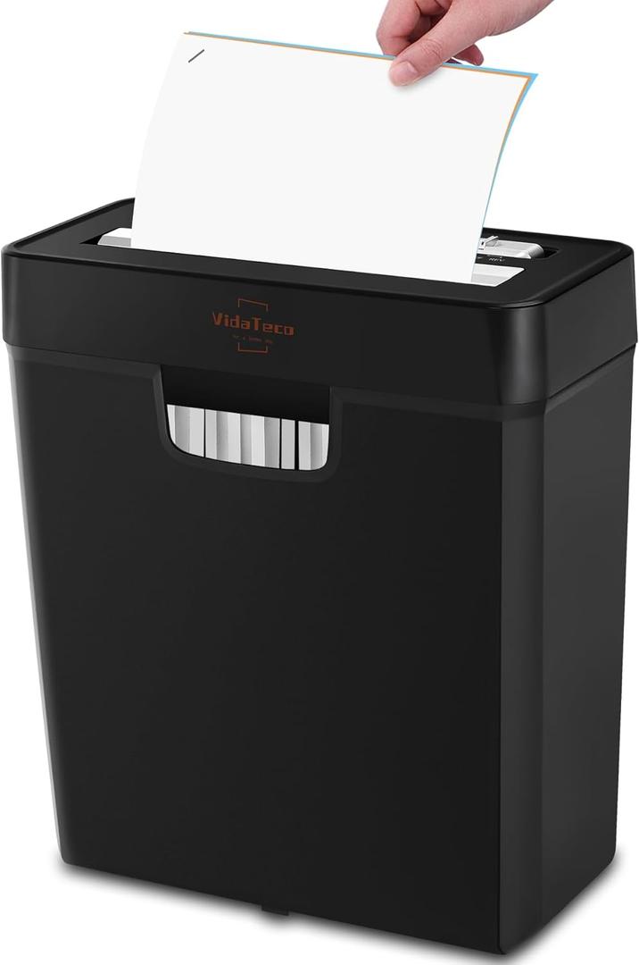 VidaTeco Shredder for Home Use 6-Sheet Strip Cut Paper Shredder,Also Shred Card/Staple,Small Mini Document Shredding Machine for Office with Patented Jam Proof,Portable for Home,2.65-Gal Bin