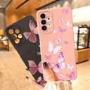 for Samsung Galaxy A32 5G Phone Case, Fashion Flower Pattern Design Girls Women Liquid Silicone Cover, Slim Shockproof and Scratch-Resistant Soft Case for Samsung A32 - Butterfly Pink