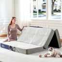 Foldable Mattress Single Size, 4 Inch Folding Mattress/Topper, Soft Breathable Fabric, Washable Trifold Memory Foam Mattress, All-Season Portable Floor Bed for Guest, Yoga, Camping