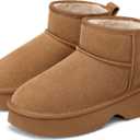 TEMOFON Snow Ankle Boots for Women: Genuine Suede Leather Platform Winter Fur Boots Waterproof Comfortable Warm Anti-Slip Memory Foam Outdoor Booties