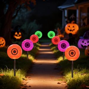 Halloween Pathway Lights, 7Ft Halloween Walkway Lights Outdoor Spooky Landscape Walkway Eyeball with 4 LED C7 Bulbs for Hunting Party Yard Novelty Fall Decor 4PK