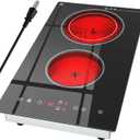Electric Cooktop 2 Burner, 1800W Radiant Electric Stove Top 120V with Countertop & Built-in Design, 12 inch Touch Control Ceramic Cooktop with Safety Lock, 9 Level Power, Timer - Plug in