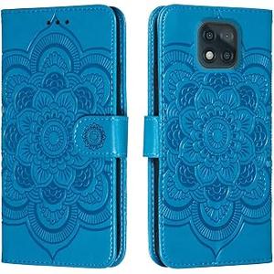 Asuwish Phone Case for Moto G Power 2021 Zipper Wallet Detachable Cell Cover with Tempered Glass Screen Protector Strap Flower Card Holder Slot Motorola GPower 21 5G Version XT2117-4 Women Girls Blue