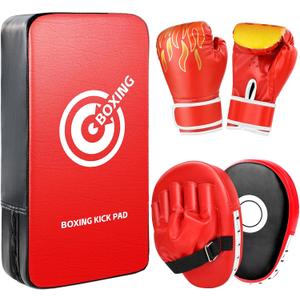 3-in-1 Boxing Gloves Punching Mitts Kick Pack Set for Kids, Curved Boxing Mitts Focus Pads, Adjustable Taekwondo Kick Pad, Gloves for Kicking Karate Kickboxing Muay Thai MMA Training