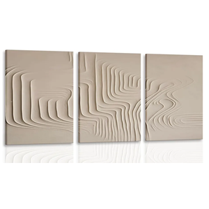 3Pcs Framed Beige Cream Abstract Textured Line Art Curved Canvas Wall Art Prints Posters Pictures Paintings Wall Decor for Minimalist Boho Living Room Bedroom Office Decoration