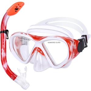 Kids Snorkel Set, Children Anti-Fog Diving Mask Swimming Goggles Dry Top Snorkel Equipment Snorkeling Packages Swimming Gear for Youth Boys Girls Age 5-10