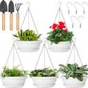 Hanging Planters, 5 Pcs 11" Hanging Pots, White Hanging Flower Pots, Hanging Plant Pots Baskets for Plants with Drainage Trays, Hanging Chains and Ceiling Hooks, Come with Free Garden Tools Set
