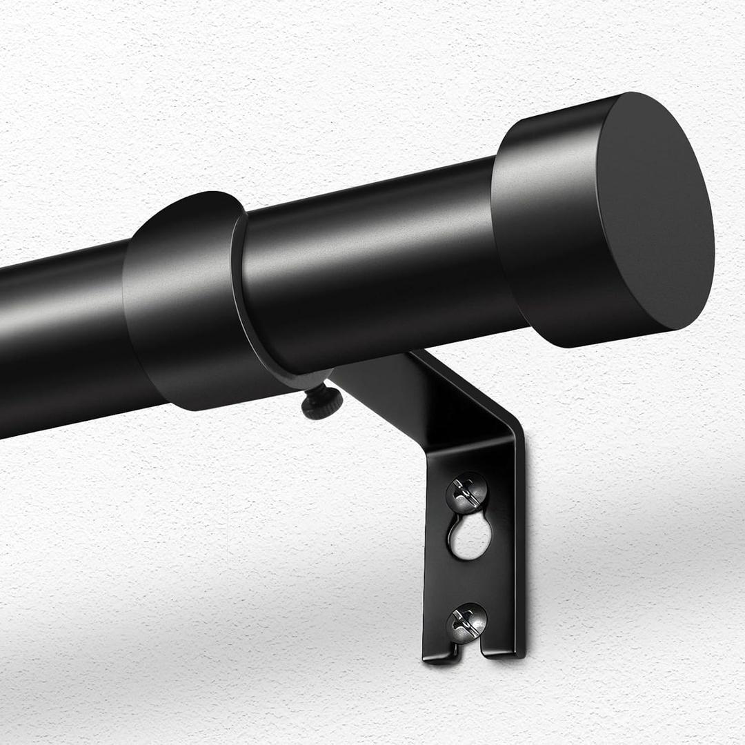 KAMANINA Black Curtain Rod 32 to 58 Inch, Heavy Duty 1 Inch Curtain Rods for Windows Adjustable Window Treatment Rods for Bedroom Living Room, Modern Design, Easy Installation