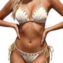 Zojuyozio Women Two Piece Bikini Swimsuit Color Block Bathing Suits Halter Triangle String Bikini Sets S