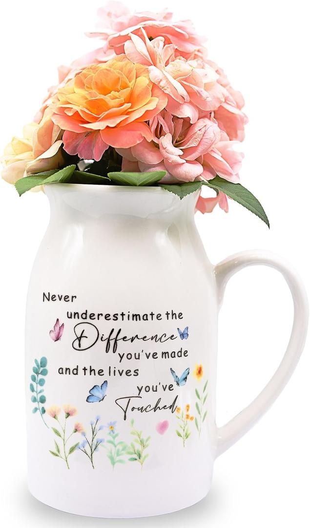 Thank You Gifts for Women, Leaving Gift for Colleagues, Coworkers Friends, Retirement Gift for Woman Teachers 5” Flower Vase for Flower