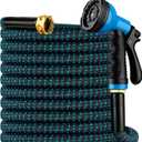 Expandable Garden Hose 50 ft with 10 Function Spray Nozzle, Flexible, Kink Free, Leak-Proof, Ultra Lightweight Retractable Stretch Water Hose 50ft for Yard, Lawn, Car Wash and Outdoor (Black & Blue)