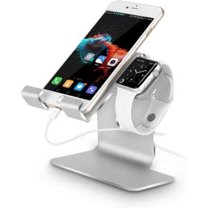 2 in 1 Charging Stand Compatible with Apple Watch Series Ultra2/Ultra/10/9/8/7/6/5/4/3/2/1/SE (38mm/40mm/41mm/42mm/44mm/45mm/46mm/49mm) and Compatible with iPhone of All Series- Silver Grey