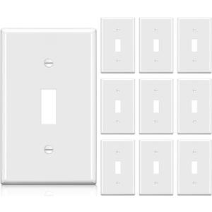 BESTTEN Toggle Light Switch Wall Plate, 1-Gang Switch Plate Cover, Standard Size, Unbreakable Polycarbonate Faceplate Cover, UL Listed, White, 10 Pack