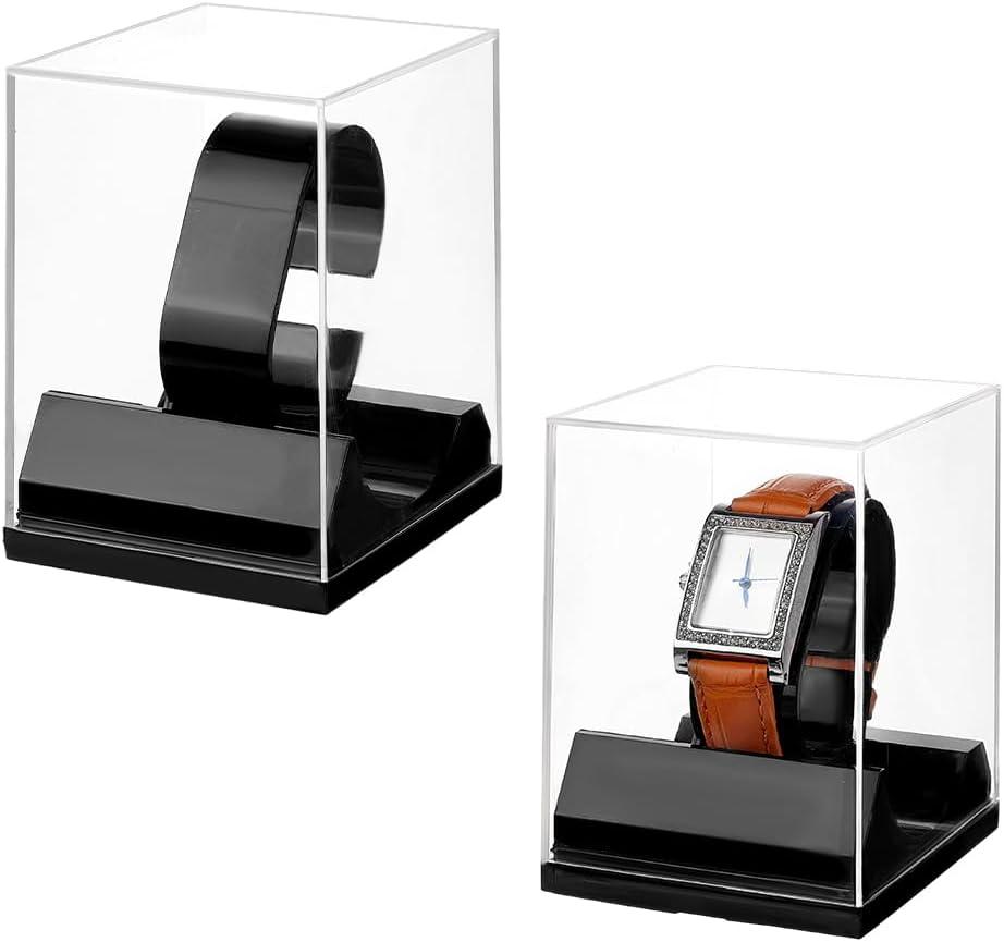 PH PandaHall 2pcs Watch Display Stand Boxes, Acrylic Single Watch Holder Case Bracelet Display Rack Jewelry Holder Stand Watches Organizer Storage Stands for Men Women Watch Display, Black