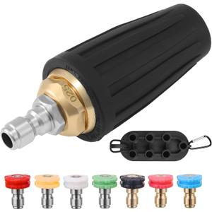 PWACCS Pressure Washer Nozzle Tips Full Set, 3600 PSI Rotating Turbo Nozzle for Power Washer 3.0 GPM, 7 Spray Tips Kit with Holder Multiple Degrees, 1/4" Quick Connect
