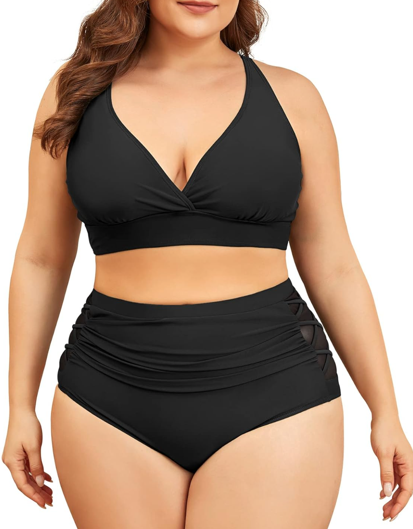 American Trends Womens Plus Size Bikini Two Piece Swimsuits Tummy Control Bathing Suits High Waisted Bikini Swimwear, 3XL