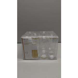 N9R 12PCS Plastic Champagne Flutes, 9 oz Stemless Disposable Gold Rim Toasting Glasses, Crystal Clear Cocktail Cups Drinkware Shatterproof Ideal for Party Wedding Birthday