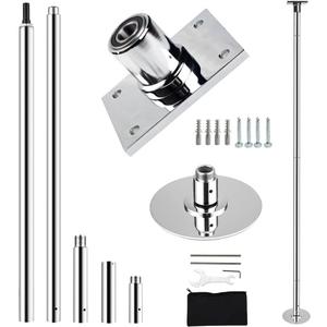 Height Adjustable Permanent Dance Pole with Fixed Plate Enhanced Safety and Stability for Home Dancing (Silver)