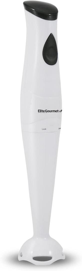 Elite Gourmet EHB-2425X Electric Immersion Hand Blender Stick, Mixer, Chopper, 1-Touch Control Multi Purpose, 150 Watts, For Soups, Sauces, Baby Food, White