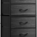 WLIVE Tall Dresser for Bedroom, 6 Drawer Dressers & Chests of Drawers, Fabric Dresser for Closet, Night Stand with Metal Frame, Storage Tower with Fabric Bins, Woodtop, Charcoal Black Wood Grain Print