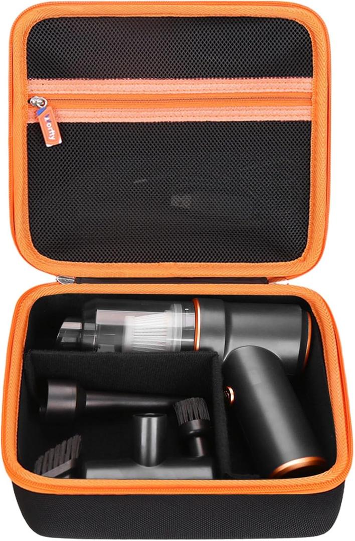 Hard Travel Case for KMM Handheld Car Vacuum Cleaner, Portable Auto Vacuum Cleaner Accessories Storage Bag Carrying EVA Case for KMM LT-117 9000Pa Air Duster (Black-Orange)