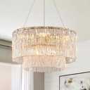 CATINER Modern Gold Chandeliers,20 Crystal Glass Pendant Ceiling Light Fixtures 7-Light Round Chandelier Luxury 2 Tiers Hanging Chandelier for Dining Room Foyer Living Room Bedroom