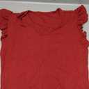 VICHYIE Summer Womens Shirt Short Ruffle Sleeve V Neck/Round Neck Ribbed Casual Tshirt Fitted Tops Blouses (Large, V-Red) L 