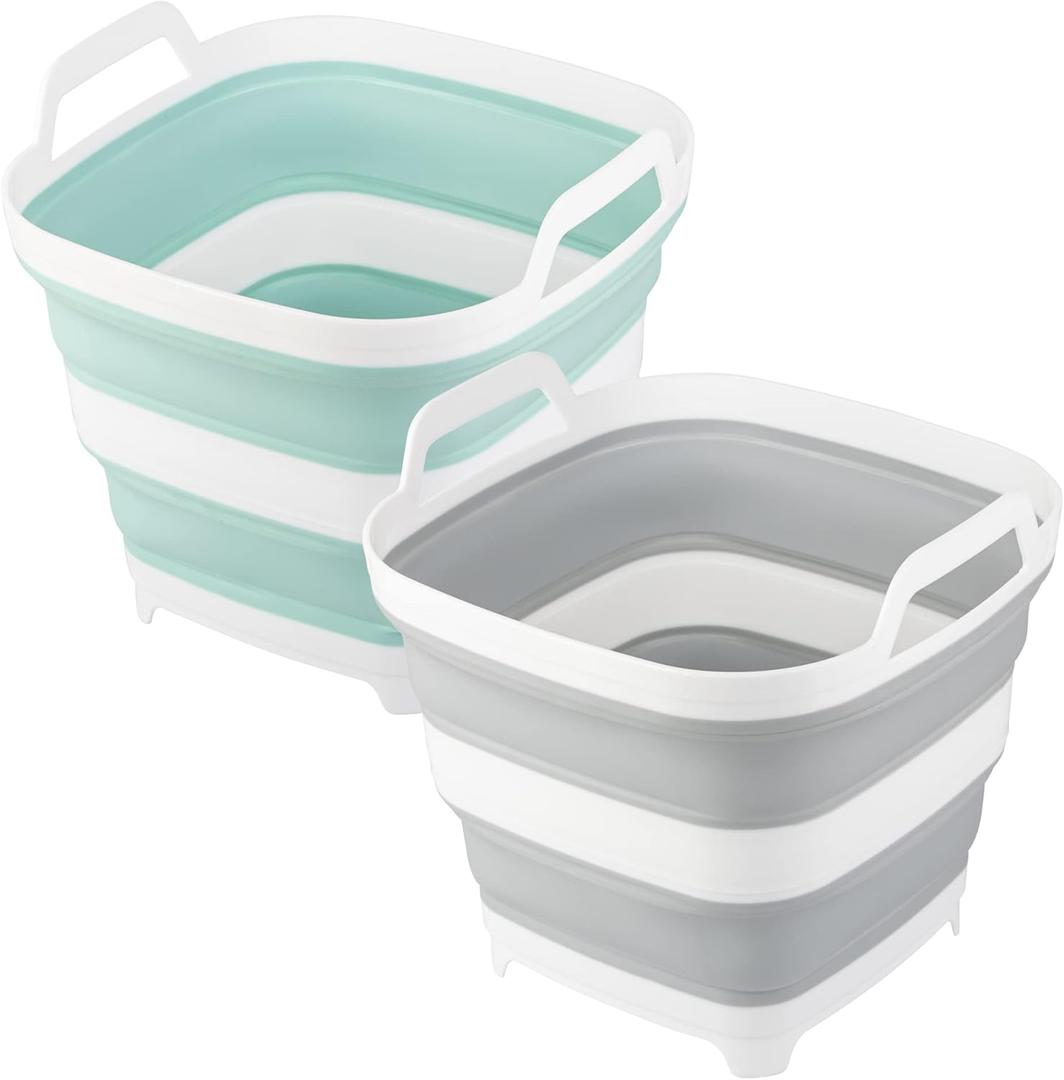 2 Pack Collapsible Ice Bucket with 2.77 Gal / 10.5L Each, Foldable Bottle Drink Cooler for Wine, Beer and Champagne, Space Saving Tub for House Cleaning, Outdoor Waterpot for Garden or Camping