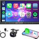 7 Inch Double Din Car Stereo with Wireless Apple Carplay & Android Auto Navi Radio Head Unit with Touch Screen Bluetooth AM/FM Receiver/Mirror Link/Backup Camera/TF/AUX/USB Input