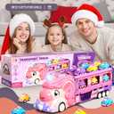 Car Toys for 2 3 4 5 6 7 Year Old Toddler Girl, Unicorn Toys Truck & Foldable Race Track W/Light & Sound, Friction Power Toy Cars W/ 9 Princess Cars, Birthday Gift for Kids Girls Age 4-6