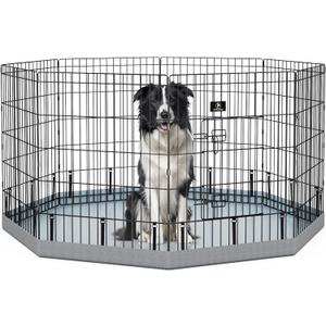 PJYuCien Dog Playpen, 8 Panels 30H Dog Pens Indoor with Bottom Pad, Metal Foldable Pet Puppy Exercise Fence Crate Kennel, Better for Small Animals,Grey