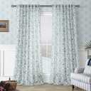 Blue Floral 102 Inch Curtains Back Tab Farmhouse Living Dining Room Light Filtering Linen Curtains Spring Flower Plant Pattern Printed Aesthetic Coastal French Country Vintage Drapes 102 Inches Long