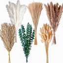 110 PCS of Boho Pampas Grass Decor, Naturally Dried Pompas, Bunny Tails Dried Flowers, and dried eucalyptus. Perfect for Weddings, Boho Party Decorations, and Table Decor.