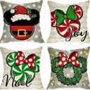 Merry Christmas Gray Decorative Throw Pillow Covers 18x18 Set of 4, Xmas Candy Cane Wreath Polka Dots Bow Cushion Case Decor, Noel Joy Winter Holiday Farmhouse Home Sofa Couch Decoration (Grey)
