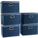 PRANDOM Large Collapsible Storage Bins with Lids [5-Pack] Fabric Foldable Storage Boxes Organizer Containers Baskets Cube with Cover for Home Bedroom Closet Office Royal Blue(17.7x11.8x11.8)