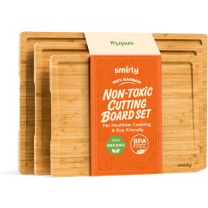 SMIRLY Bamboo Wooden Cutting Boards for Kitchen, Set of 3 Large - Small, Bamboo Wood Cutting Board Set with Deep Juice Grooves, Non Toxic Serving Tray, Perfect Mother's Day Gifts