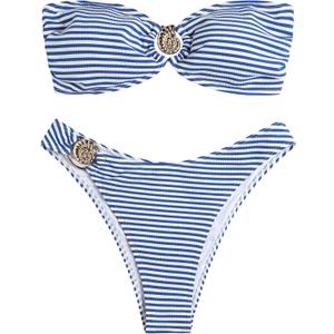 ZAFUL Women's Bandeau Bikini O Ring Strapless Tie Back High Cut Two Piece Swimsuit Bathing Suits (S)