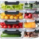 5 Pack 36oz Large Glass Meal Prep Containers with lids, Glass Food Storage Containers with Leak Proof Snap Lock Lids , Airtight Bento lunch Boxes, Kitchen Storage, Oven, Freezer and Dishwasher Safe